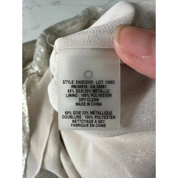 Elie Tahari Ruffle Neck Metallic Silk Blend Blouse Size XS - Picture 6 of 8